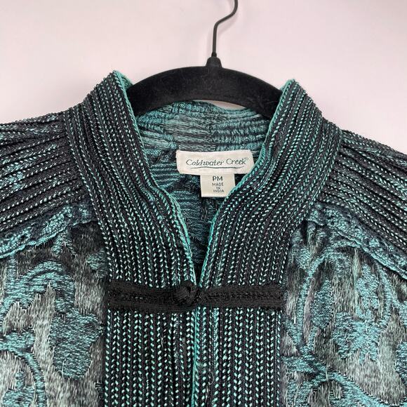 Coldwater Creek green/black tapestry cardigan jacket women's size PM - Picture 2 of 14